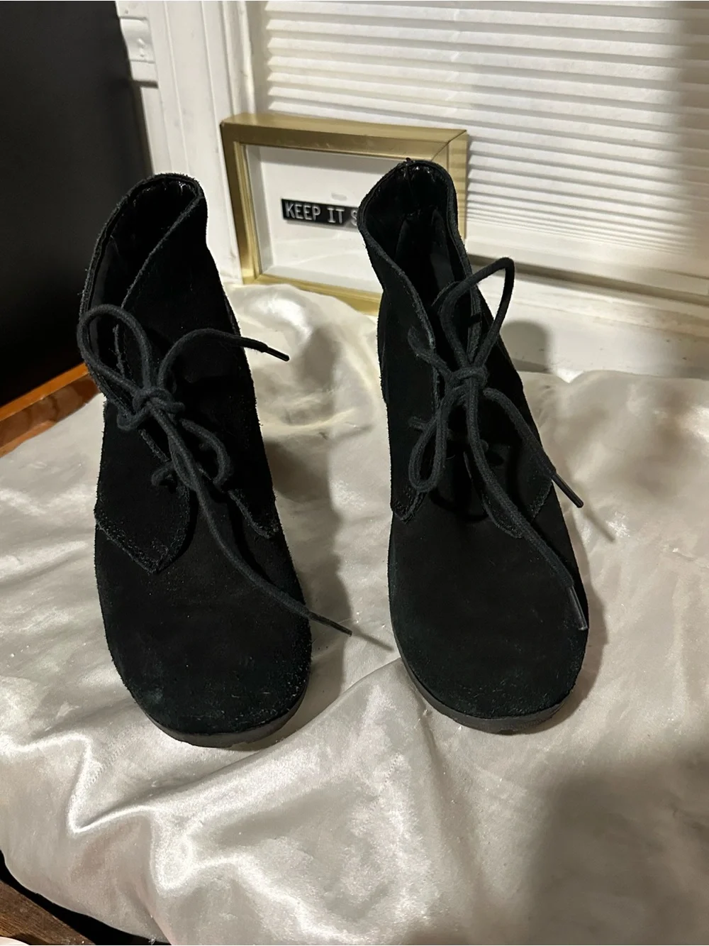 White Mountain Black Suede Wedge Ankle Booties - Classic Women's Lace-Up